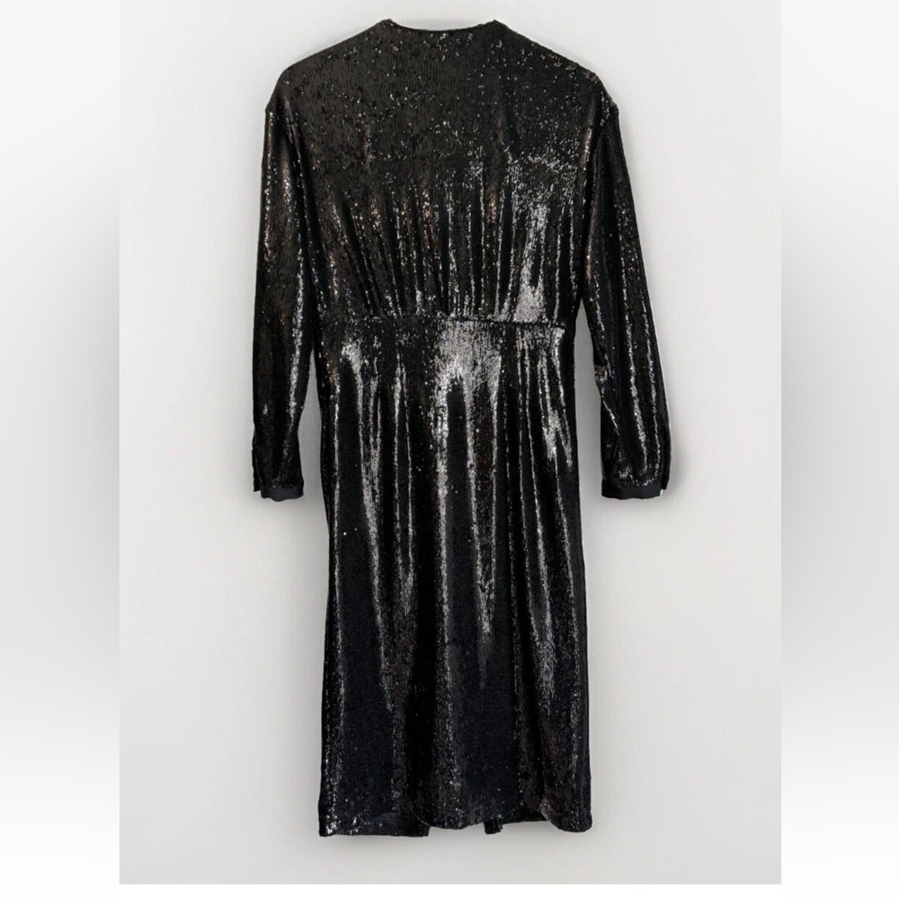 Anthropologie Women’s 8 Black Twist-Front All Over Sequin Dress Glam RARE - Picture 10 of 11